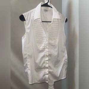 Armani Collezioni | White Sleeveless Pleated Bib Button Blouse | Size Medium